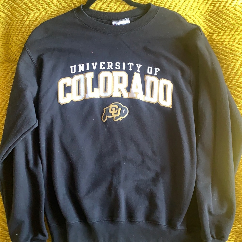 BLACK Champion University of Colorado crew neck sweatshirt With CU Buffalo logo